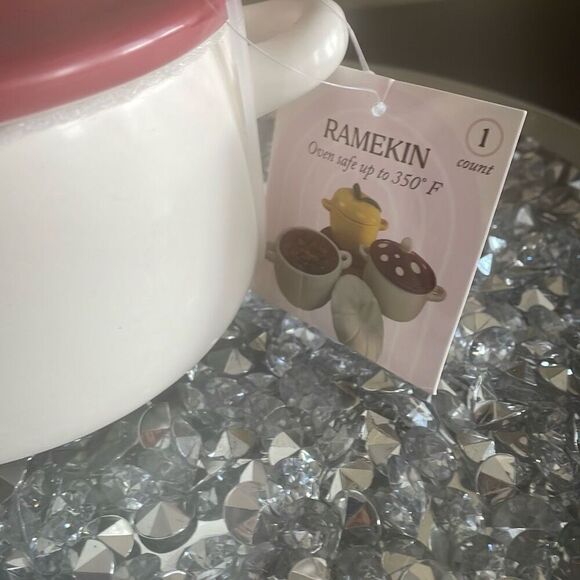 New earthenware mini mushroom ramekin with lid & handles red white - Picture 5 of 8